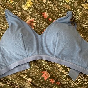 Knix Lightly Padded Blue Ribbed V-Neck Bra